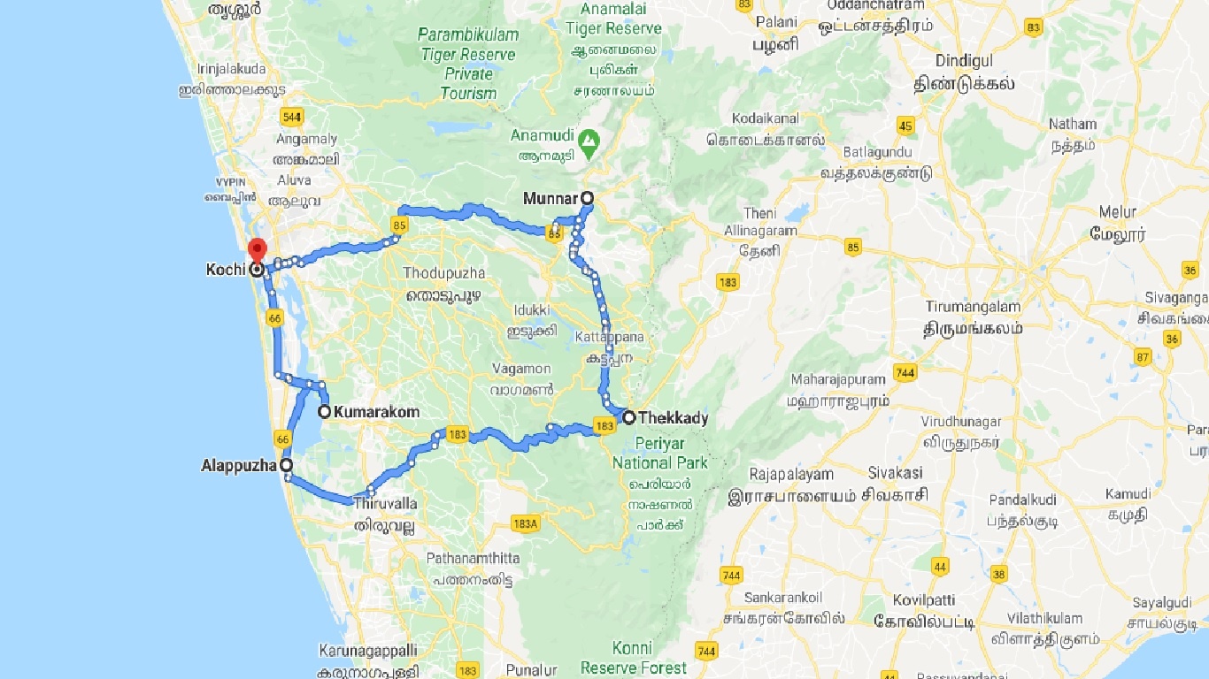 tourhub | UncleSam Holidays | Best of Kerala Tour | Tour Map
