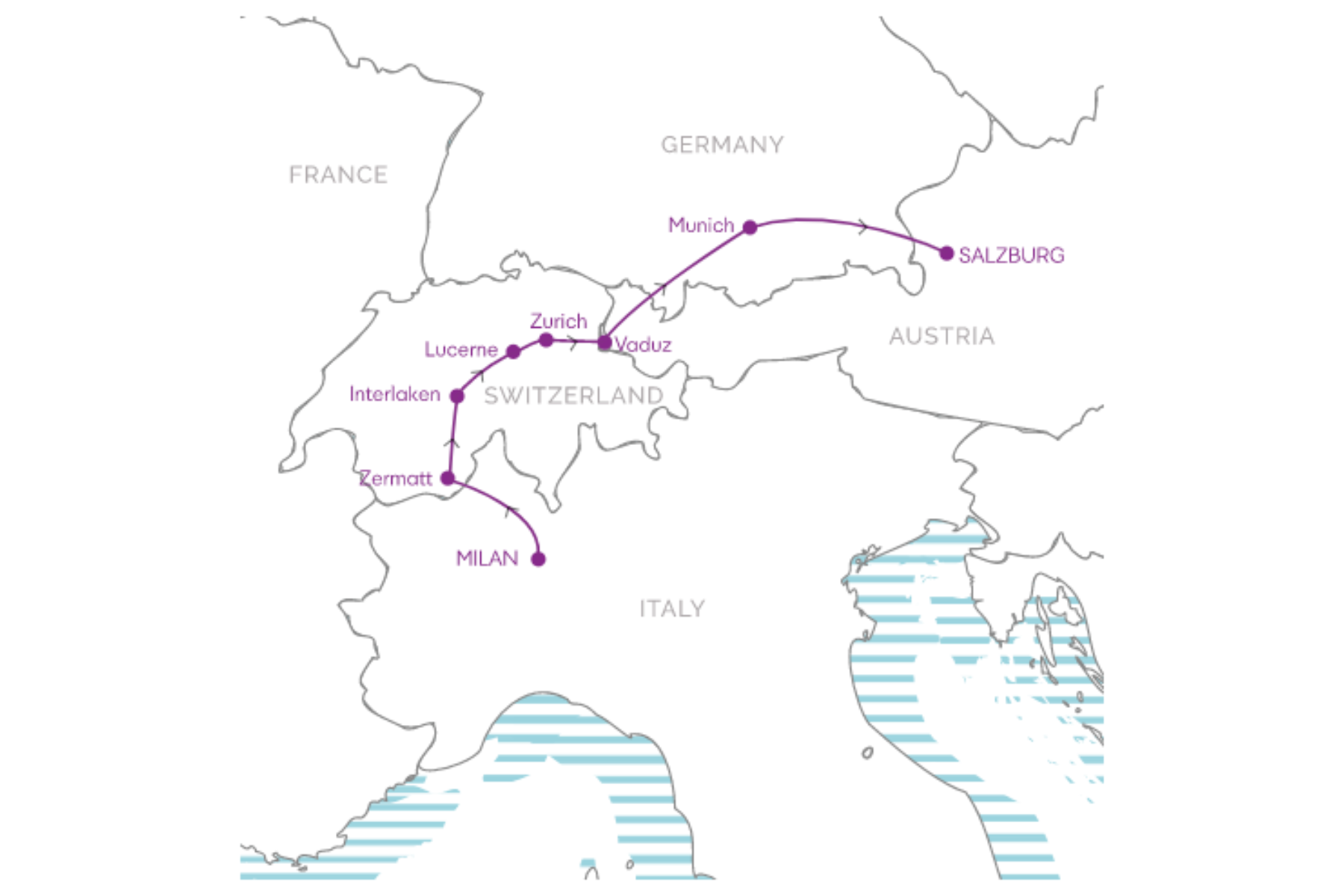 tourhub | U. | 10-Days Cheese & Alps - Euro Rail Trail | Tour Map