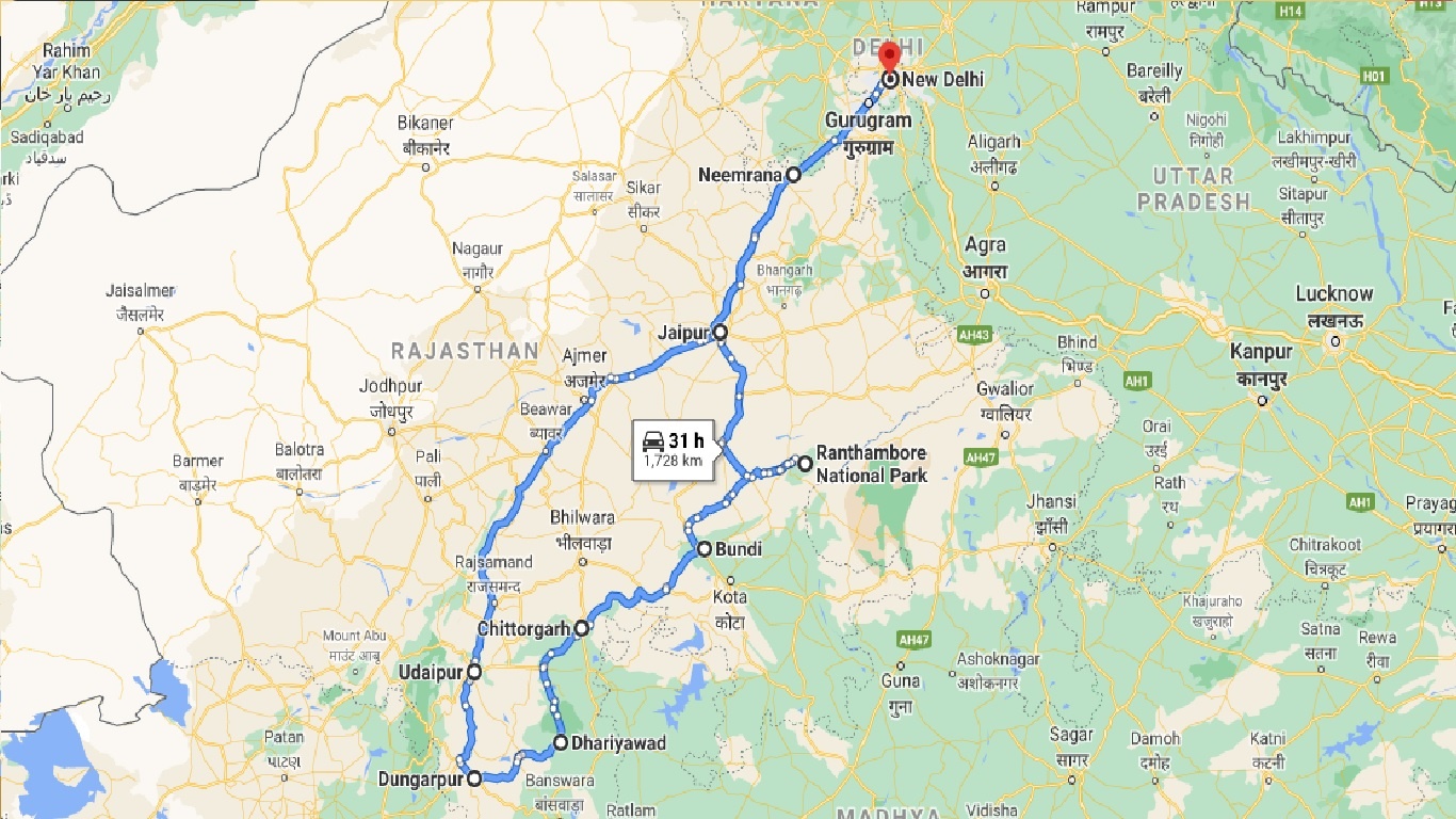 tourhub | Panda Experiences | Rajasthan with Ranthambore | Tour Map
