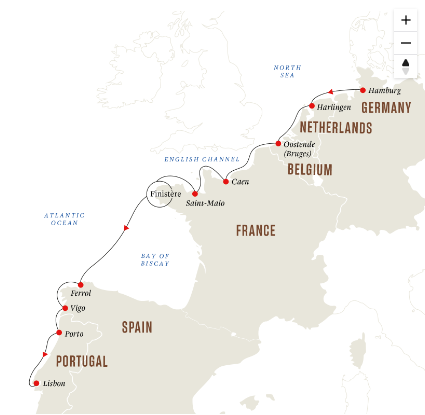 tourhub | HX Hurtigruten Expeditions | Europe's Atlantic Highlights - From Hamburg to Lisbon | Tour Map