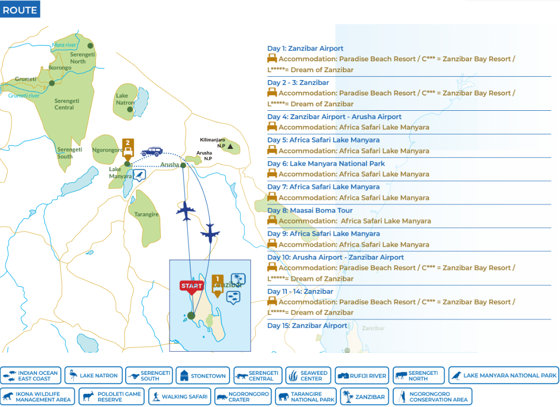 tourhub | Beach and Safari Holidays | Discover The Real Africa from Lake Manyara | Tour Map