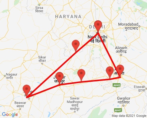 tourhub | Agora Voyages | Golden Triangle with Pushkar | Tour Map