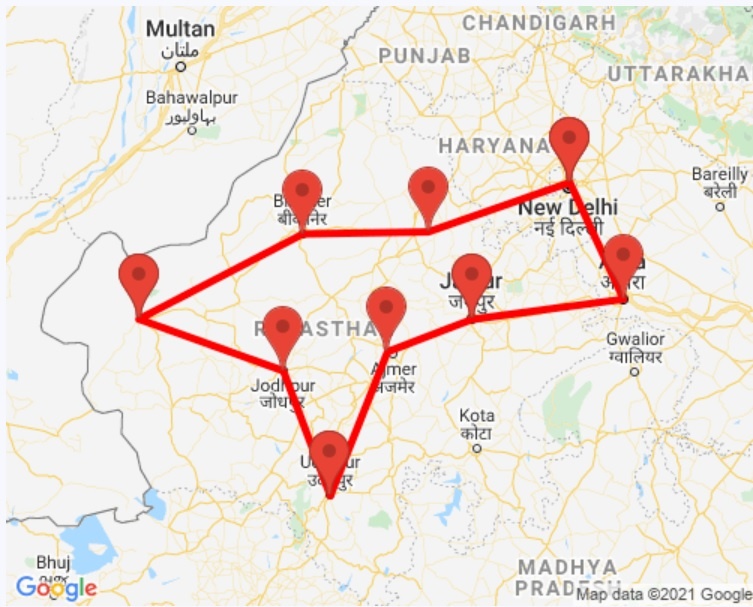 tourhub | GeTS Holidays | INCREDIBLE RAJASTHAN TOUR | Tour Map