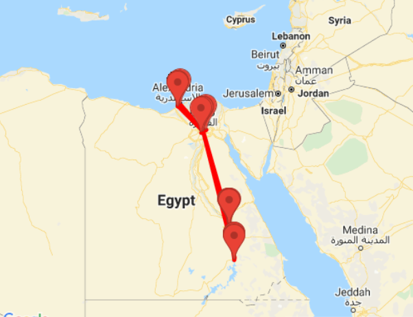 tourhub | Ancient Egypt Tours | ُُُ8 Days Cairo, Alexandria, Luxor and Aswan Holiday(4 destinations) | Tour Map
