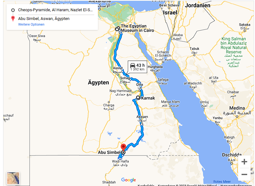 tourhub | Black Camel Tours | From Cairo: Private 5 Days Tour Cairo, Luxor & Abu Simbel by Plane | Tour Map