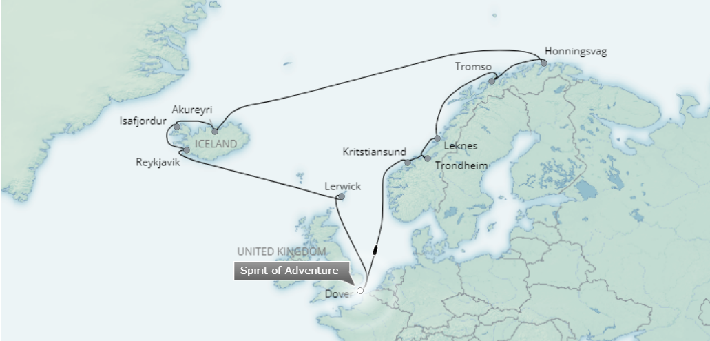 tourhub | Saga Ocean Cruise | An Arctic Summer: Iceland and the North Cape | Tour Map