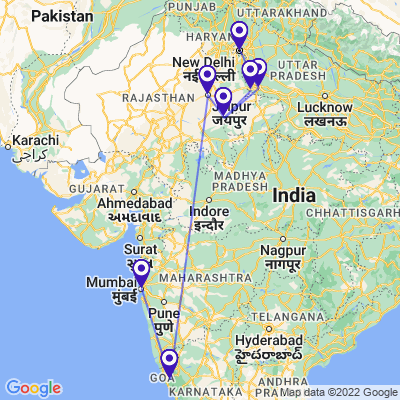 tourhub | UncleSam Holidays | Northern India Tour with Goa | Tour Map