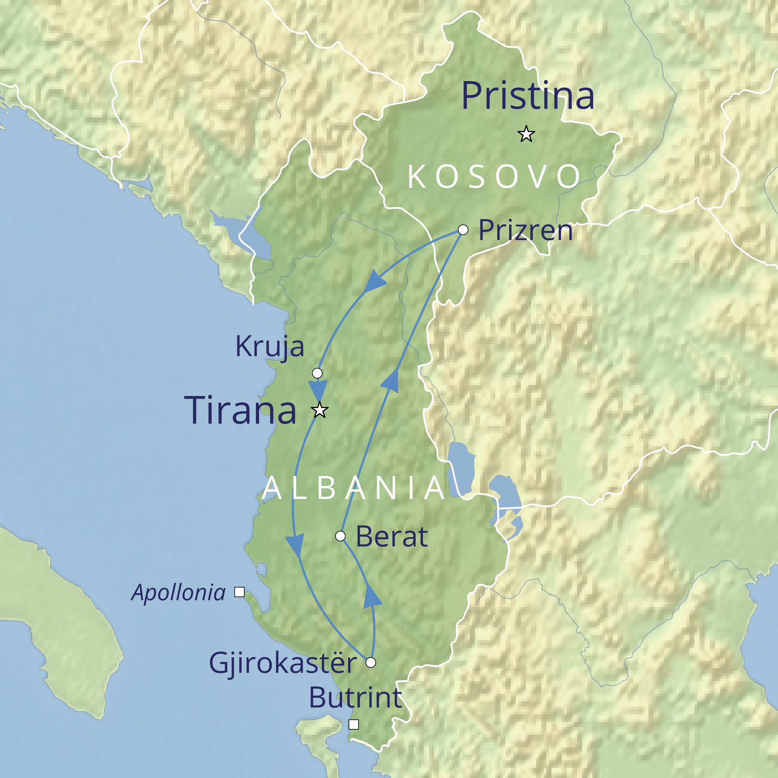 tourhub | Cox & Kings | Across Albania & Kosovo | ALE | Route Map