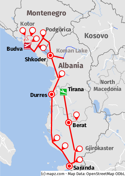 tourhub | Good Albania | Albania & Montenegro Tour - 9 Days | Tour Map