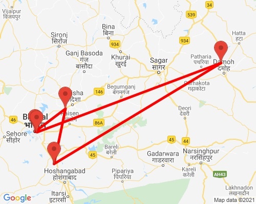 tourhub | Agora Voyages | Bhopal, Sanchi & Bhimbetka UNESCO WHS Tour | Tour Map