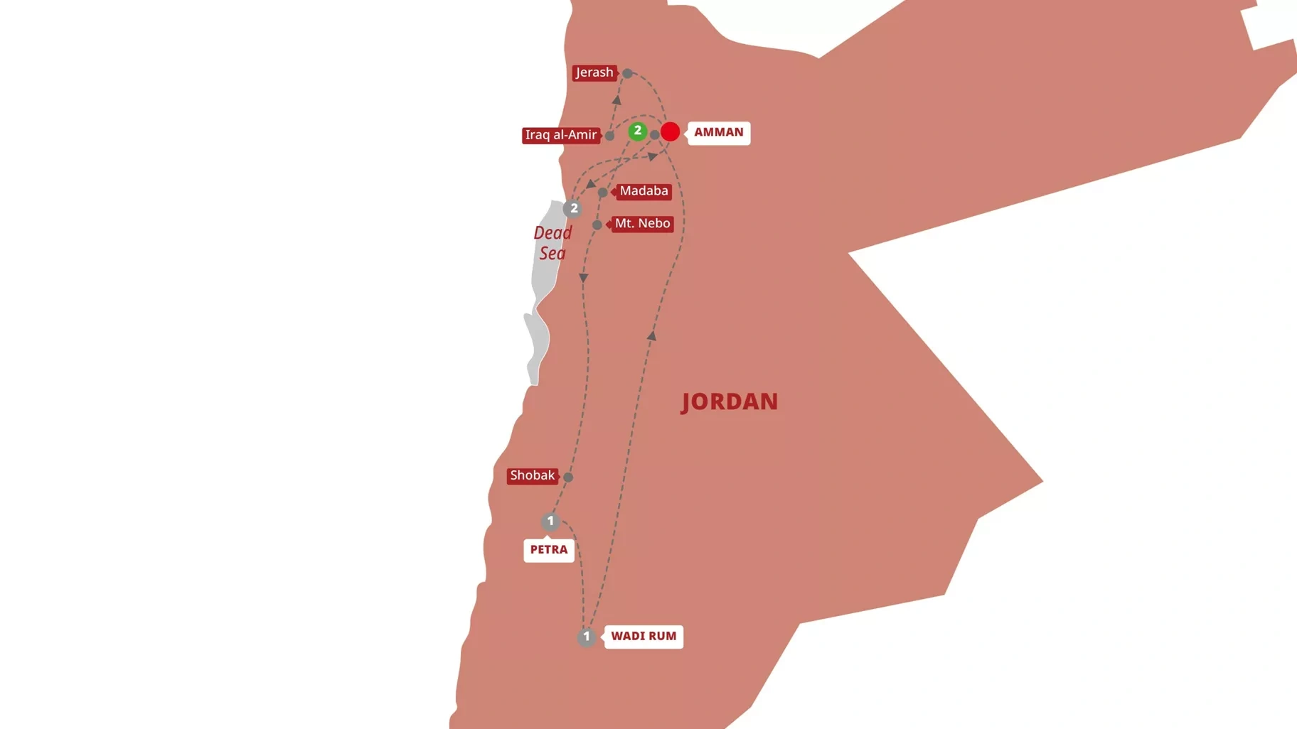 tourhub | Trafalgar | Jordan Experience with Dead Sea Extension | Tour Map