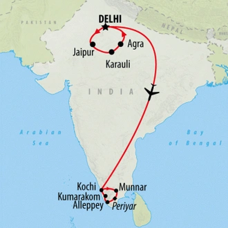 tourhub | On The Go Tours | Golden Triangle & Kerala - 15 days | Tour Map