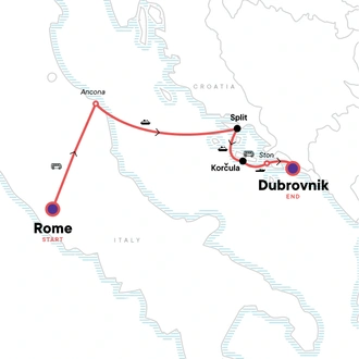 tourhub | G Adventures | The Dalmatian Coast: Rome, Dubrovnik & Adriatic Dreamin’ | Tour Map