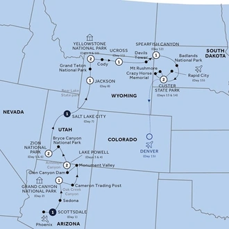 tourhub | Insight Vacations | America's Magnificent National Parks - end Rapid City, Classic Group | Tour Map