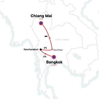 tourhub | G Adventures | Bangkok to Chiang Mai Express | Tour Map