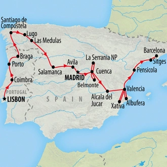 tourhub | On The Go Tours | Lisbon to Madrid, Valencia & Barca - 13 days | Tour Map