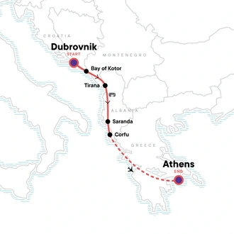 tourhub | G Adventures | Dubrovnik to Athens: Beachfronts & Fortresses | Tour Map
