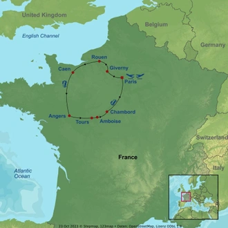 tourhub | Indus Travels | Highlights of Paris Normandy and the Loire Valley | Tour Map