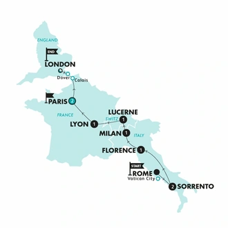 tourhub | Contiki | Rome to London Vistas, Winter 2023/2024 | Tour Map
