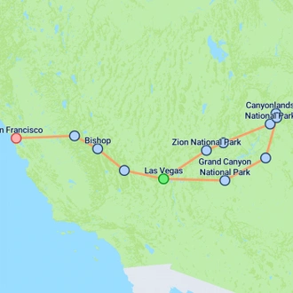 tourhub | On The Go Tours | Wild West Encompassed (Camping) - 11 days | Tour Map