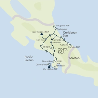 tourhub | Exodus Adventure Travels | Costa Rica's Coastal Secrets | Tour Map