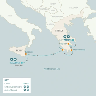 tourhub | Riviera Travel | Malta, Sicily and Greece on Star Clipper - Star Clipper | Tour Map