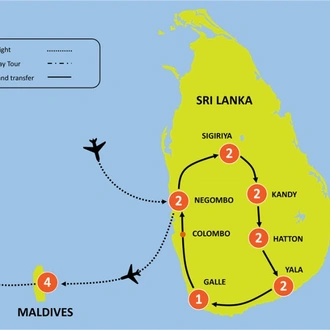 tourhub | Tweet World Travel | Ultimate Sri Lanka & Maldives Luxury Tour | Tour Map