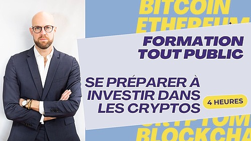 Représentation de la formation : Se préparer à investir dans les Crypto Actifs - Présentiel / Visio conférence - Formation théorique et pratique - 4 heures - niveau 2