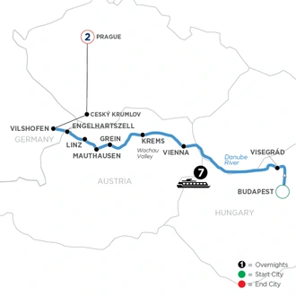 tourhub | Avalon Waterways | Active & Discovery on the Danube with 2 Nights in Prague (Westbound) (Tranquility II) | Tour Map