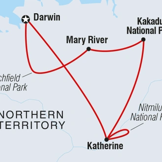 tourhub | Intrepid Travel | Kakadu, Katherine & Litchfield Explorer | Tour Map