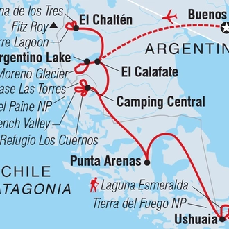 tourhub | Intrepid Travel | Classic Hikes of Patagonia | Tour Map