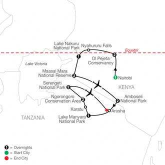 tourhub | Globus | Kenya & Tanzania: The Safari Experience | Tour Map