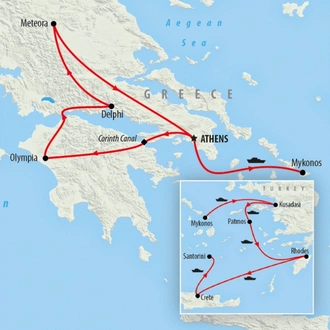 tourhub | On The Go Tours | Greece Explorer & Cruise - 14 Days | Tour Map