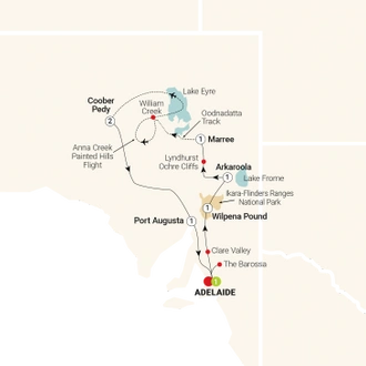 tourhub | AAT Kings | South Australian Outback Adventure | Tour Map