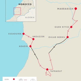 tourhub | SpiceRoads Cycling | Road Cycling Morocco: Atlas to Atlantic | Tour Map