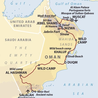 tourhub | Wild Frontiers | Oman Desert Adventure: Wahiba Sands & Empty Quarter (Christmas Departure) | Tour Map