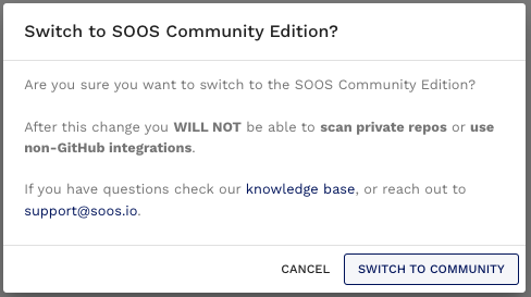 Switch to community edition confirmation