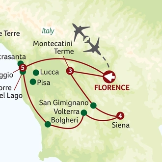 tourhub | Titan Travel | The Essence of Tuscany - A Classic Tour including Coastal Viareggio and Cinque Terre | Tour Map