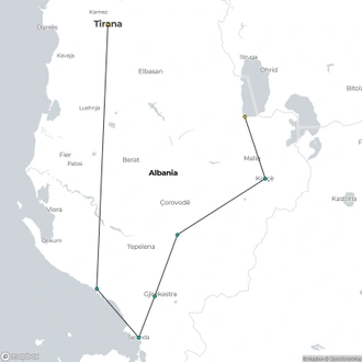 tourhub | The Natural Adventure | Cycling the UNESCO sites in Albania (Self-guided) | Tour Map