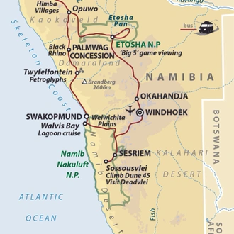 tourhub | Wild Frontiers | Namibia: Sands of Time | Tour Map