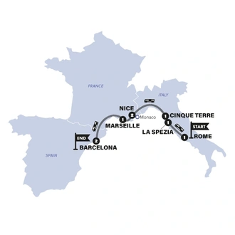 tourhub | Contiki | Rome to Barcelona by Train | Classic | 2025 | Tour Map