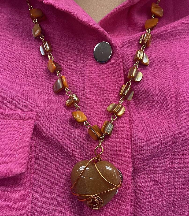 Agate Heart Wire-Wrapped Necklace with beads