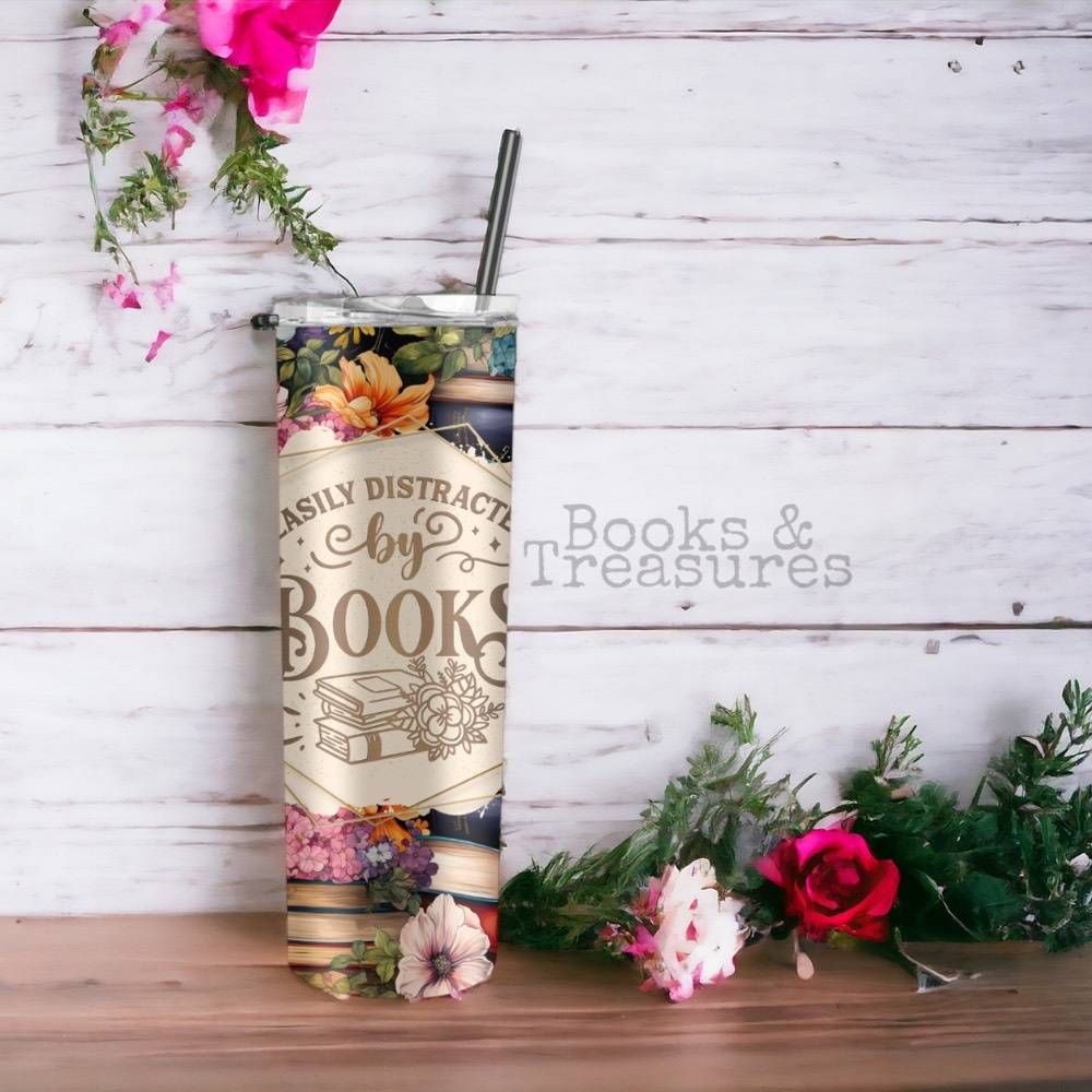 Easily Distracted by Books Floral 20oz Tumbler