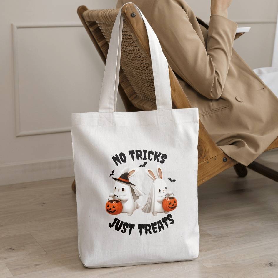 'No Tricks. Just Treats' Halloween Bunny Lover Trick-or-Treating Tote Bag