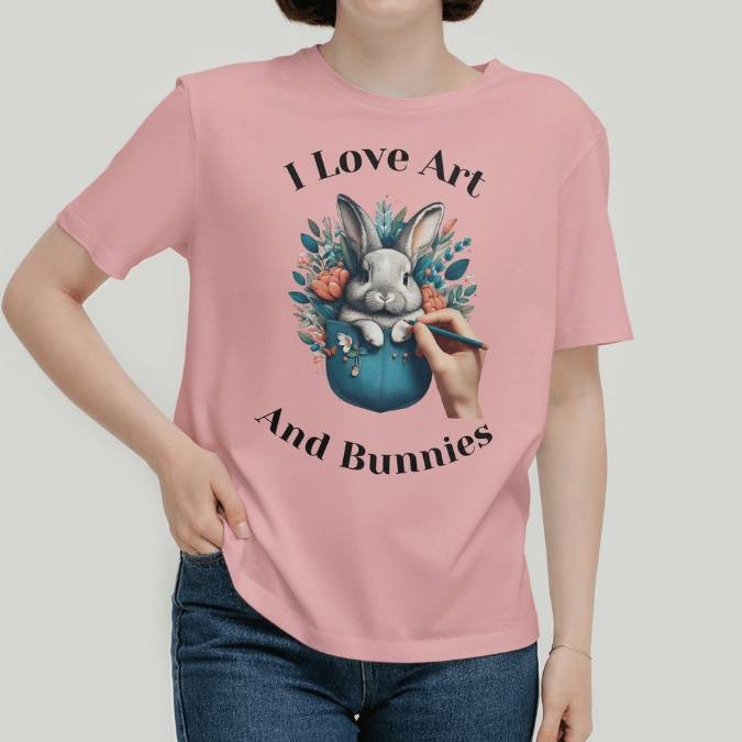 I Love Art and Bunnies T-Shirt in Pink