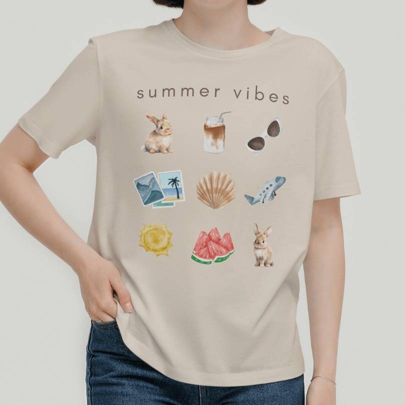 'Summer Vibes' T-Shirt for Bunny Lover in Natural Color
