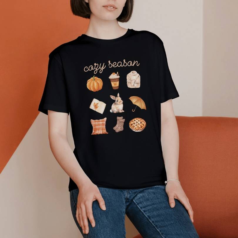'Cozy Season' Autumn Bunny Lover T-Shirt | Black | Unisex