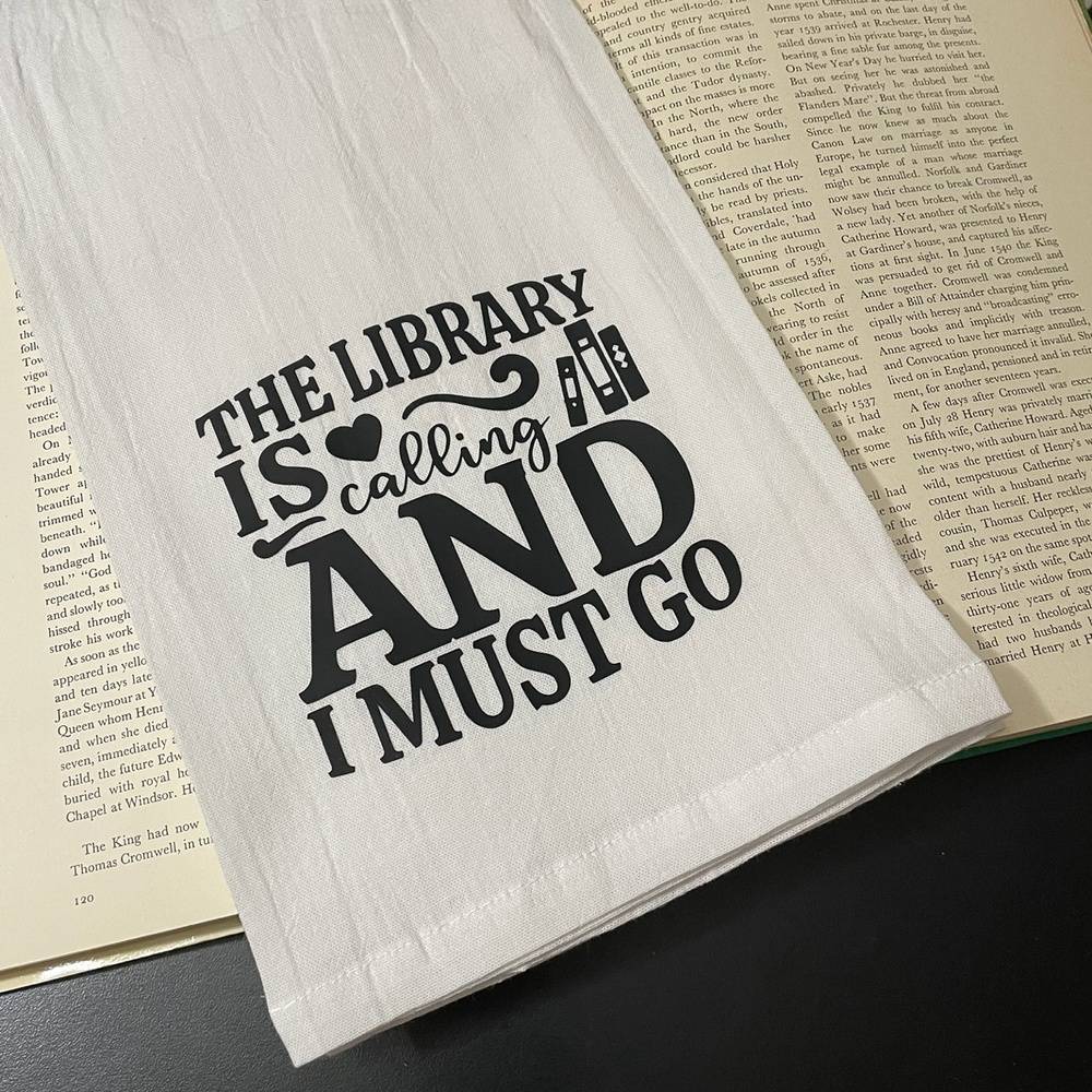 The Library is Calling Bookish Tea Kitchen Towel