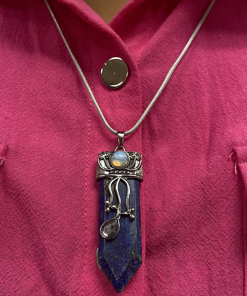 Lapis Lazuli Necklace with Opalite and Amethyst Charms