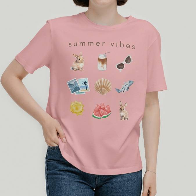 'Summer Vibes' T-Shirt for Bunny Lover in Pink